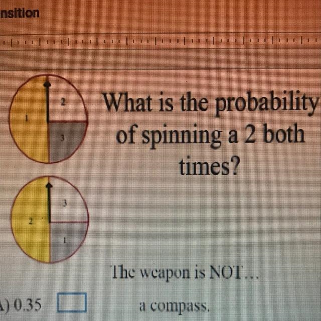 What is the probability of spinning a 2 both times?-example-1