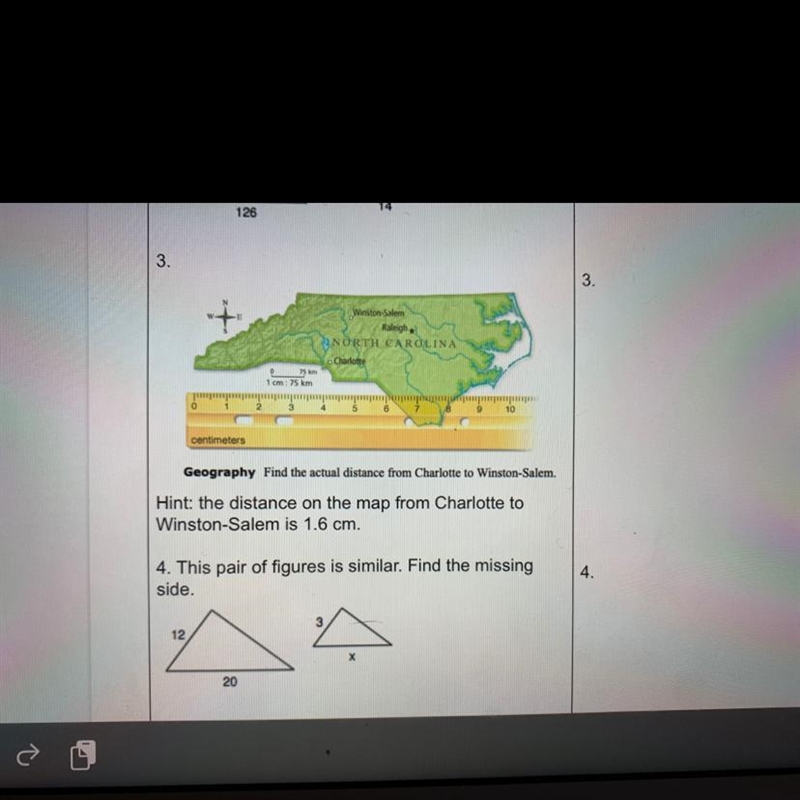 Hint: the distance on the map from Charlotte to Winston-Salem is 1.6 cm.-example-1