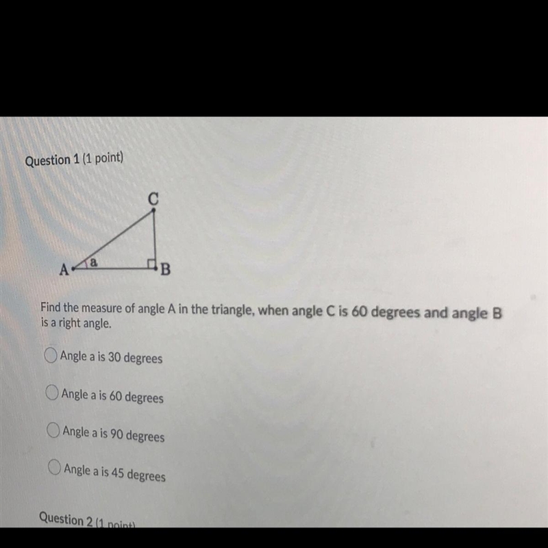 Find the measure of angle A in the triangle, when angle C is 60 degrees and angle-example-1