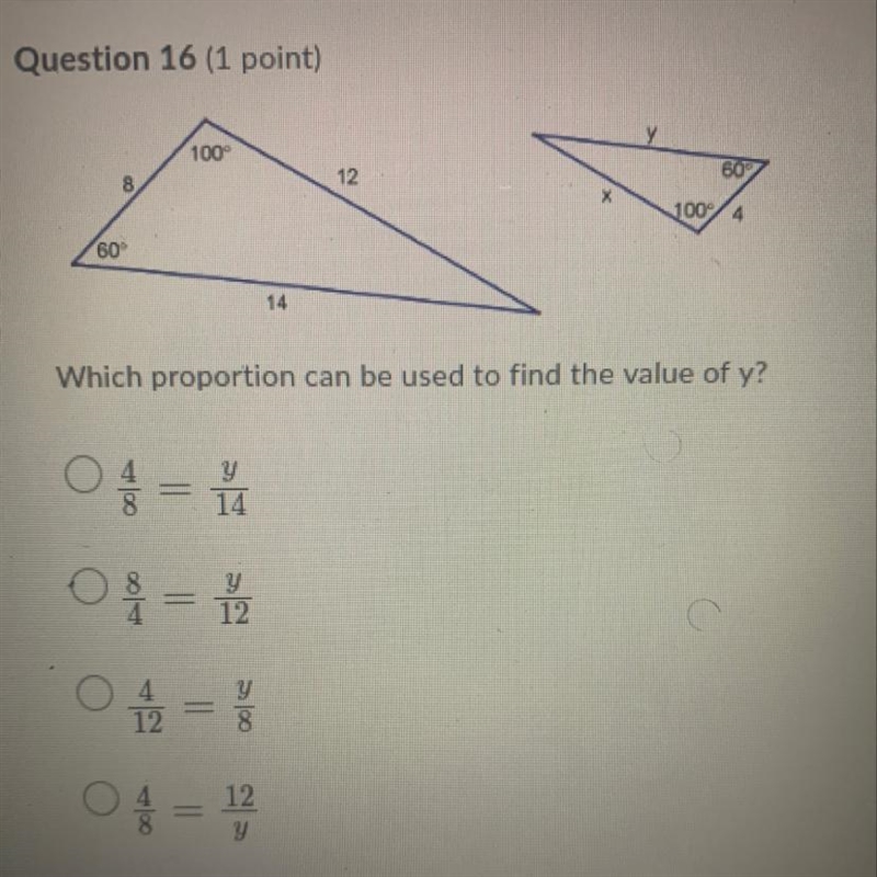 Which proportion can be used to find the value of y? OS = ○ = 1 12 = 10 = 1 12-example-1