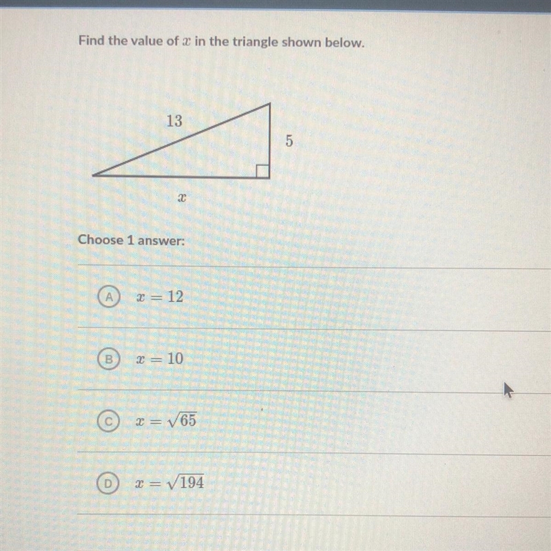 Find the value of x in the triangle shown below.-example-1