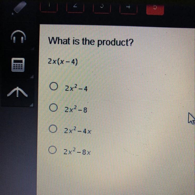 What is the product? 2х(х – 4) o2х2 – 4 o2x? – 8 o2х2 – 4x o2х2 – 8х.-example-1