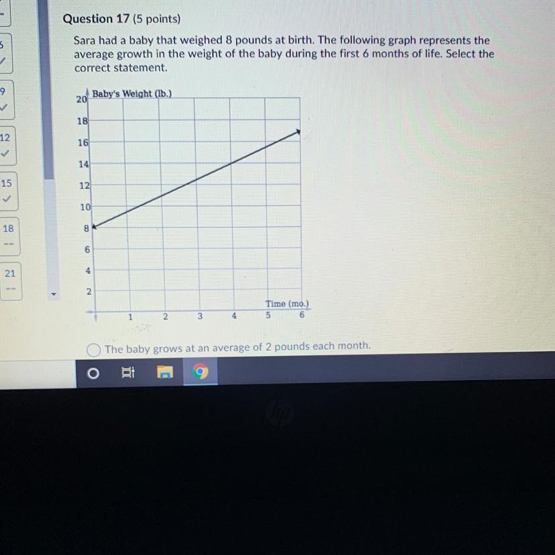 Sara had a baby that weighed 8 pounds at birth. The following graph represents the-example-1