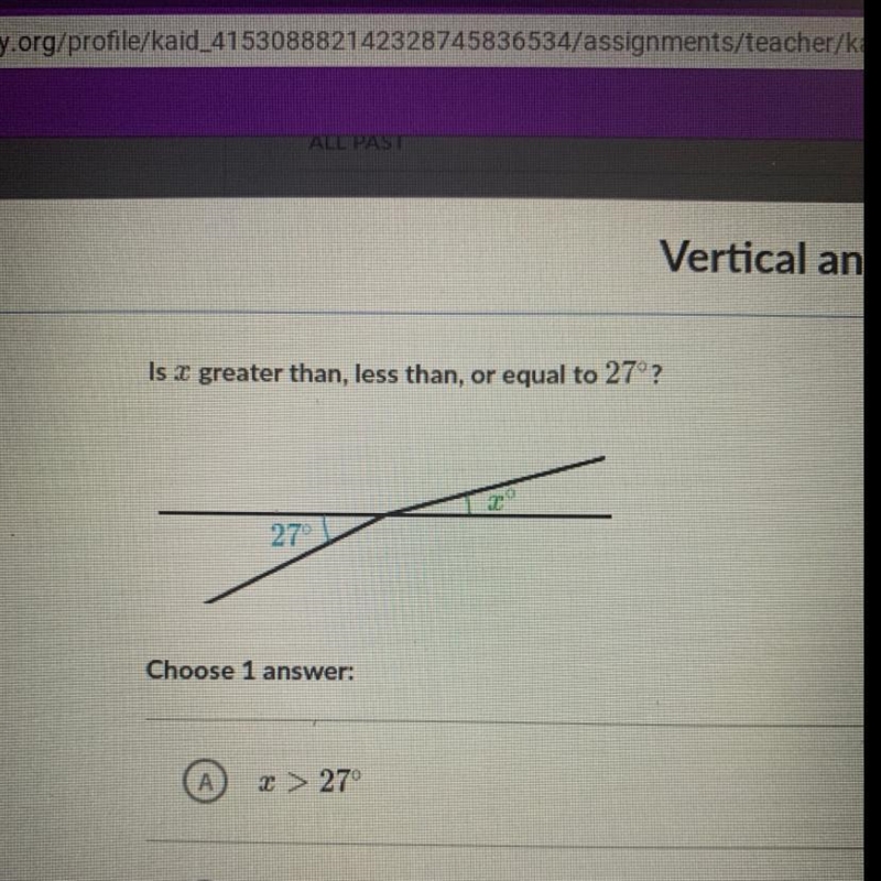 Is x greater than, less than, or equal to 27-example-1