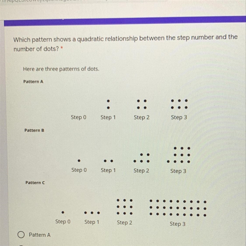 Which pattern shows a quadratic relationship?-example-1