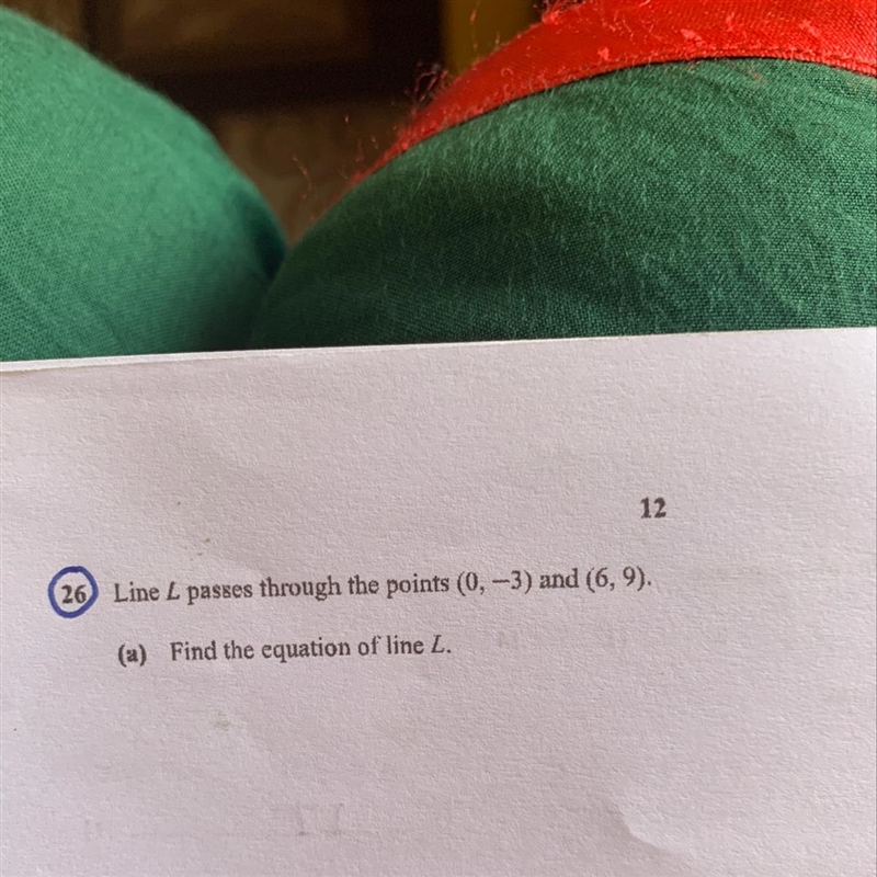 Line L passes through the points (0, --3) and (6,9). (a) Find the equation of line-example-1