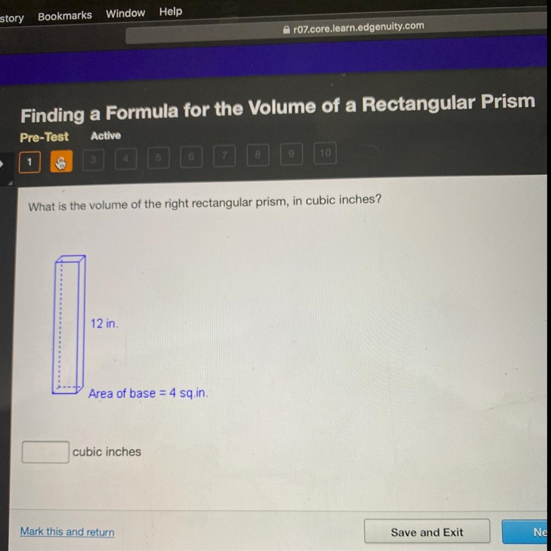 HELP ME ASAP! What is the volume of the right rectangular prism, in cubic inches? Area-example-1