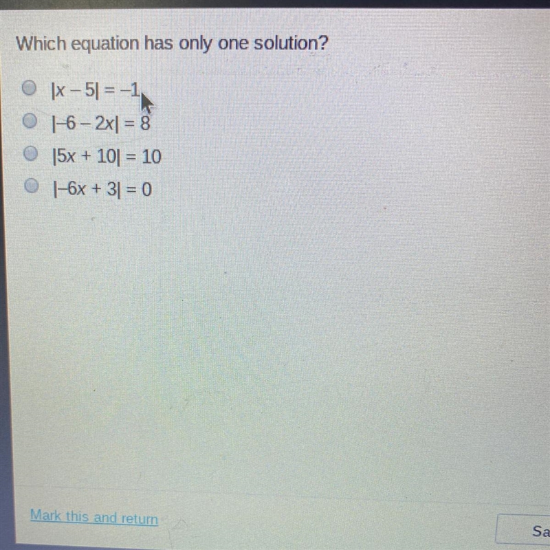 Which equation has only one solution?-example-1