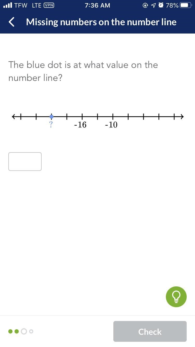 The blue dot is at what value on the number line?-example-1