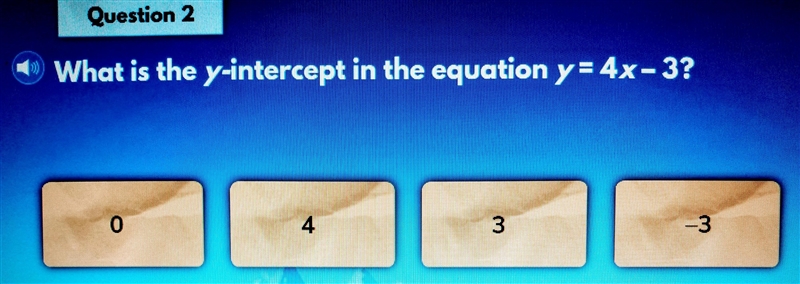 What is the y-intercept in the equation y=4x-3?-example-1