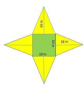 Use the net to find the surface area of the square pyramid. A) 210 in2 B) 320 in2 C-example-1