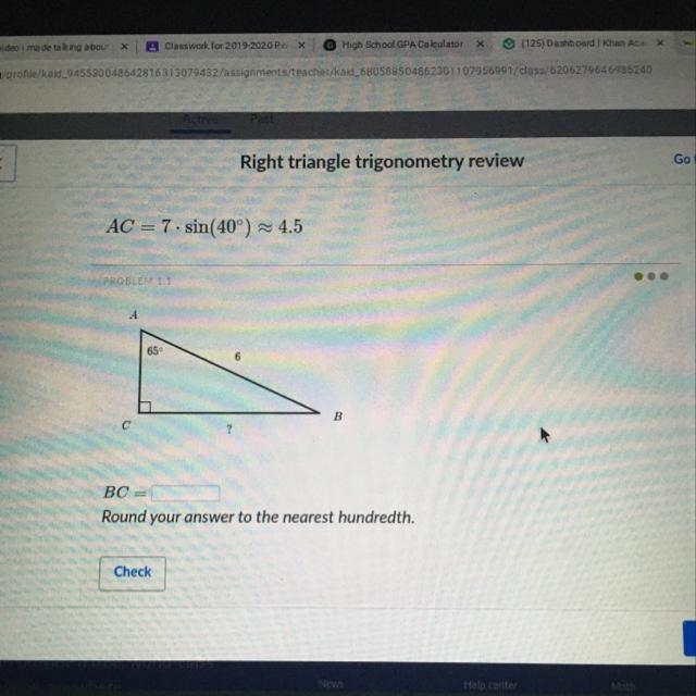 65° 6 B с ? BC Round your answer to the nearest hundredth.-example-1