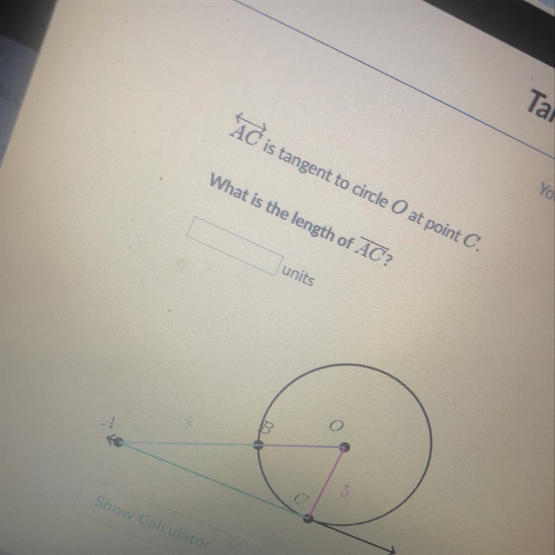 Ac is tangent to circle o at point c what is the length of ac?-example-1