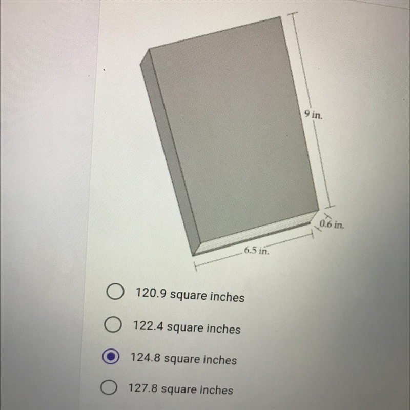 A book as the dimensions shown below. What is the area of the entire cover of the-example-1