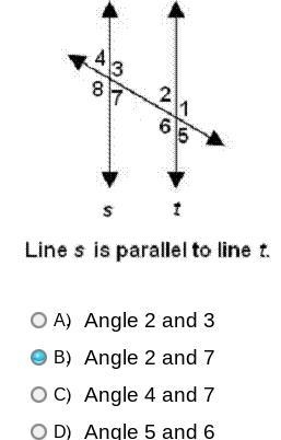 Need help! extra points. Which two angles are alternate interior angles?-example-1