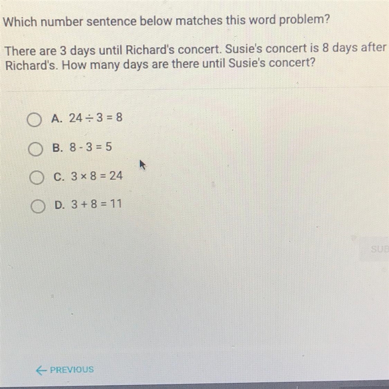 Which number sentence below matches this word problem? There are 3 days until Richard-example-1