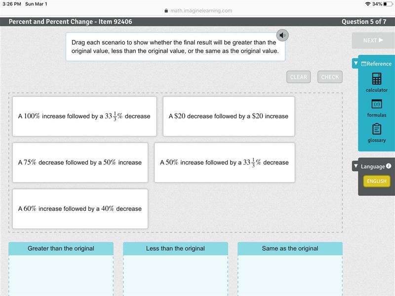 Drag each scenario to show whether the final result will be greater than the original-example-1