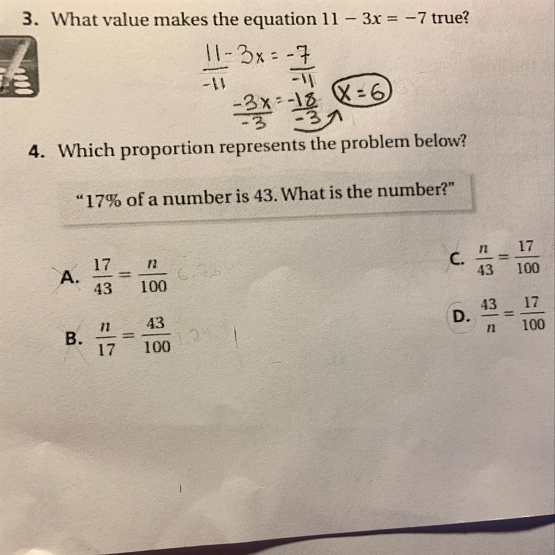 Number 4 (Which proportion represents the problem below)-example-1