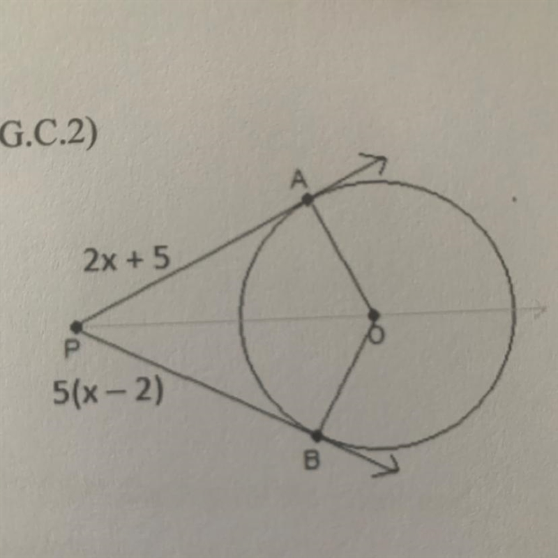 If two tangents of circle O meet at the external point P, find X. SHOW WORK-example-1