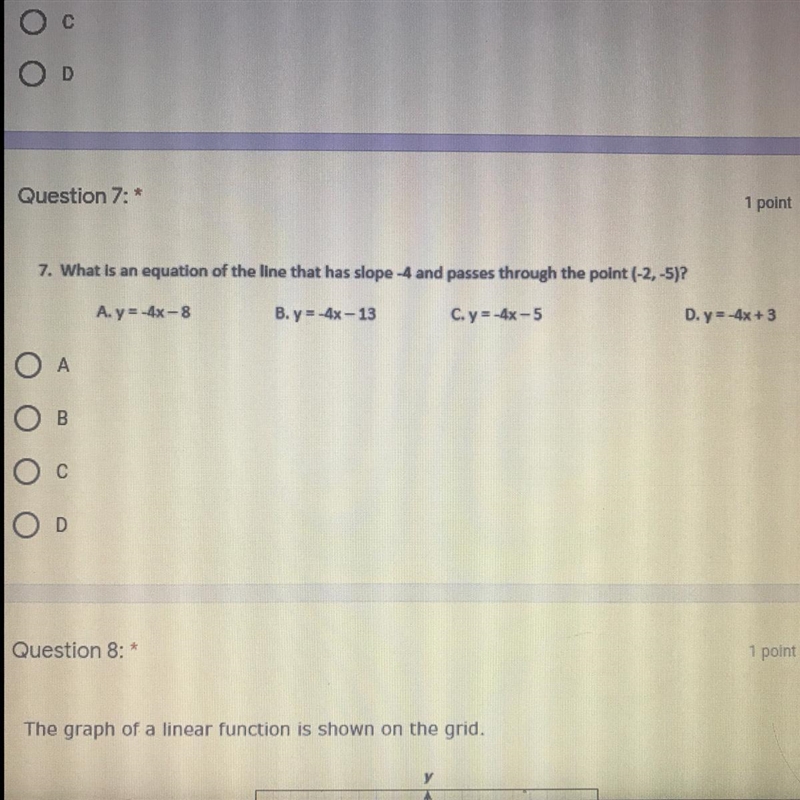 What equation of the line that has a slope of -4 and passes through the point (-2,-5)? Answer-example-1