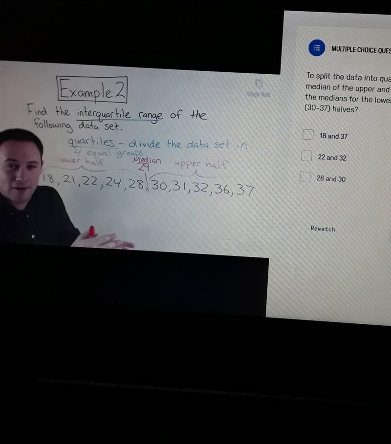 To split the data into quarters, find the median of the upper and lower half. What-example-1