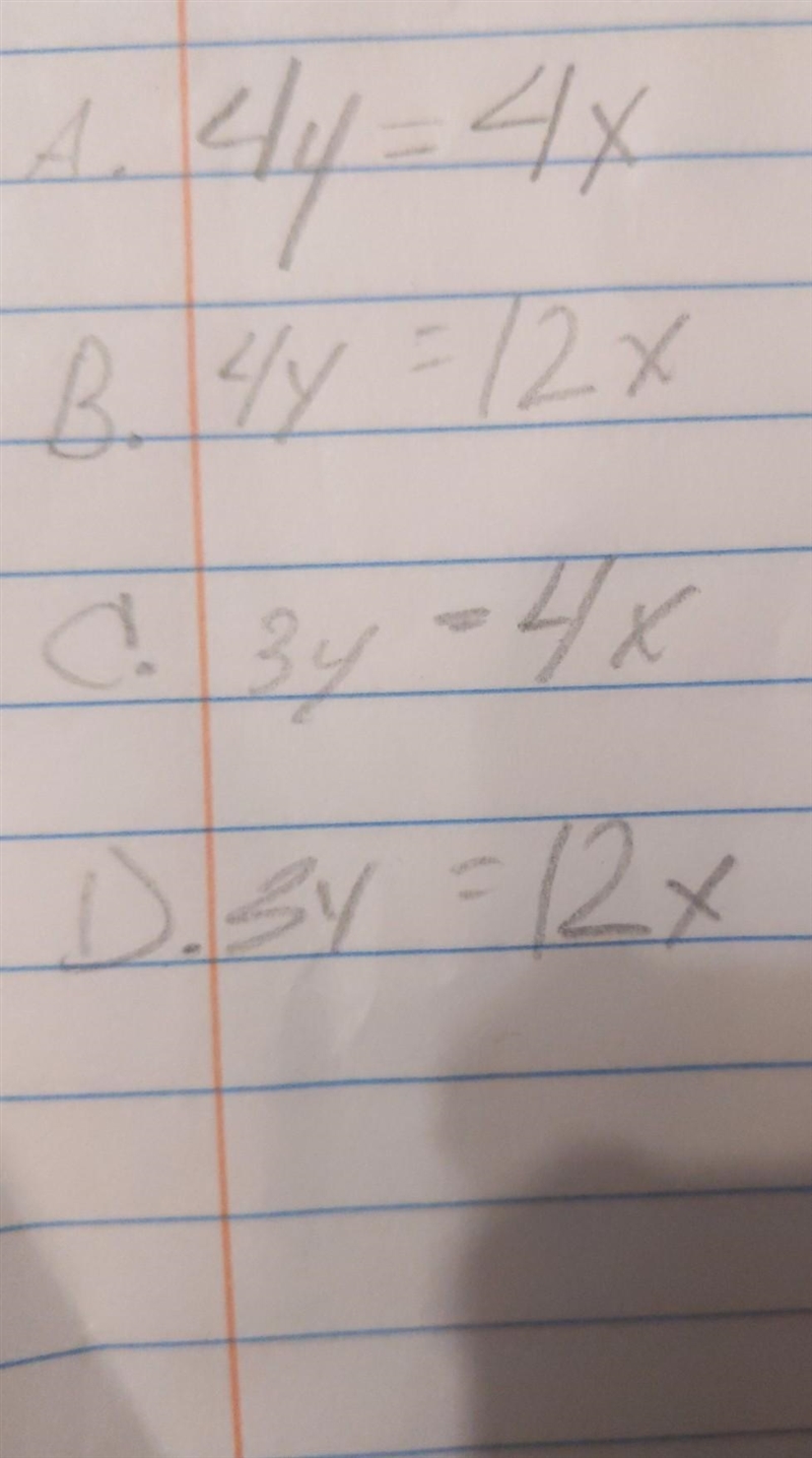 Which equation has a constant of proportionality equal to 4? ​-example-1