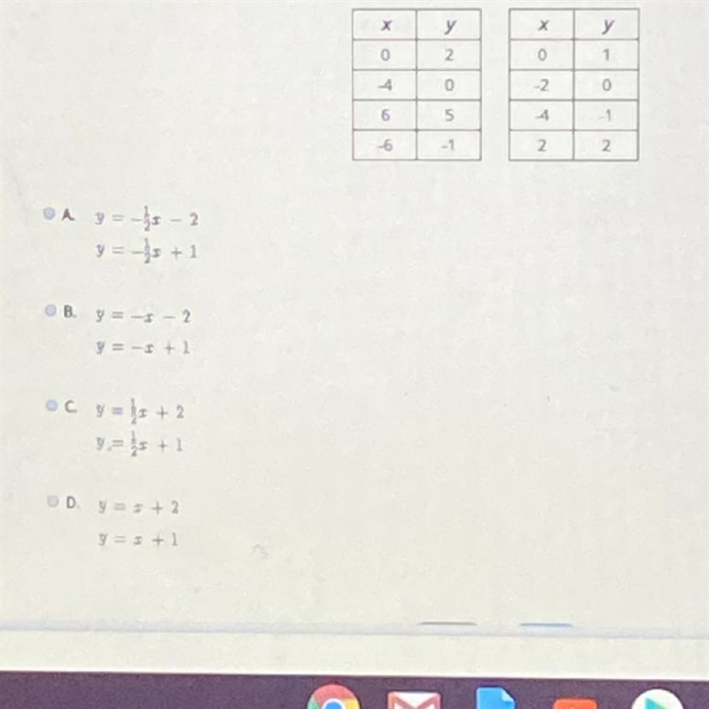 Select the correct answer, Identify the system of linear equations from the tables-example-1