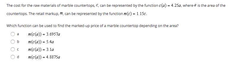 Which function can be used to find the marked-up price of a marble countertop depending-example-1