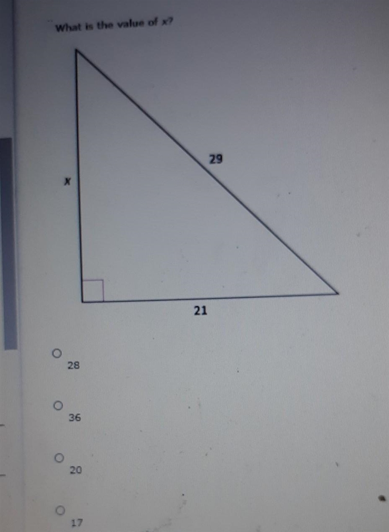 What's the value of x? A.28 B.36 C.20 D.17​-example-1