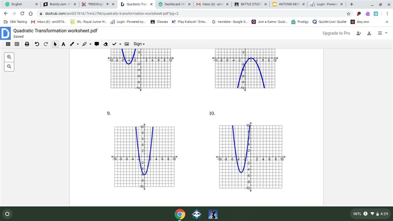 Write the quadratic equation, in vertex form for each graph. number 9 and 10 please-example-1