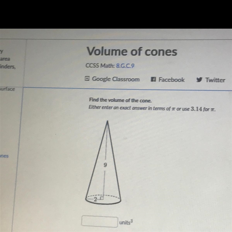 VOLUME OF CONE Help me-example-1