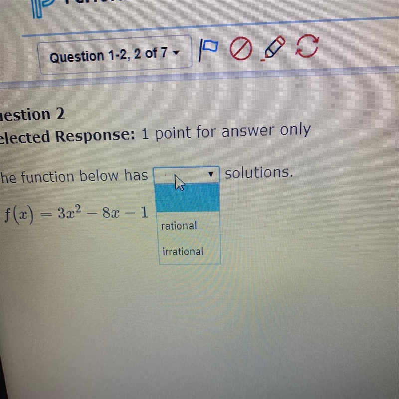 Does the equation shown have rational or irrational solutions?-example-1