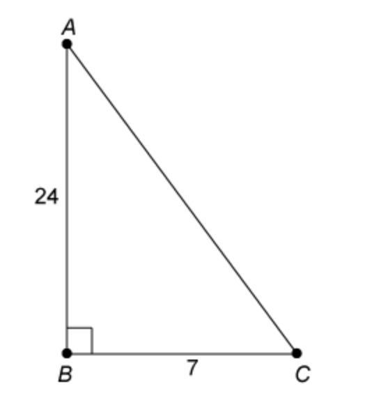 PLS HELP!!!!! What is the value of tanC in this triangle A)24/25 B)7/24 C)7/25 D)24/7-example-1