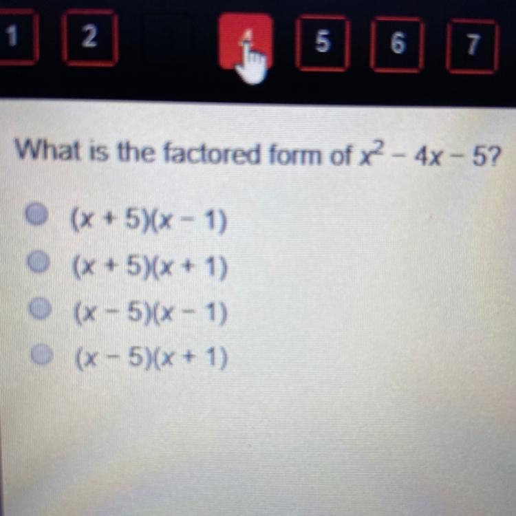 What is the factored from of x^2-4x-5?-example-1