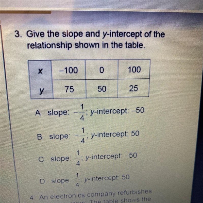 3. Give the slope and y-intercept of the relationship shown in the table.-example-1