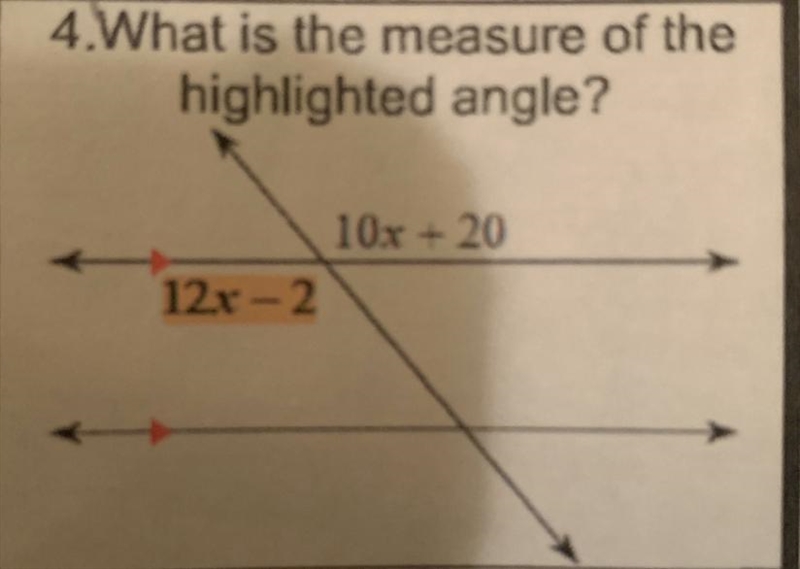 What is the measure of the highlighted angle?-example-1