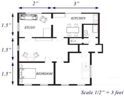 PLEASE HELP ASAP Given the scale drawing of a one bedroom apartment, what is the actual-example-1