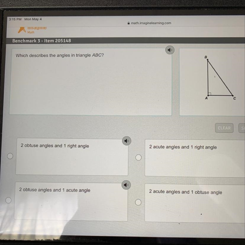 Which describes the angles in triangle ABC?-example-1