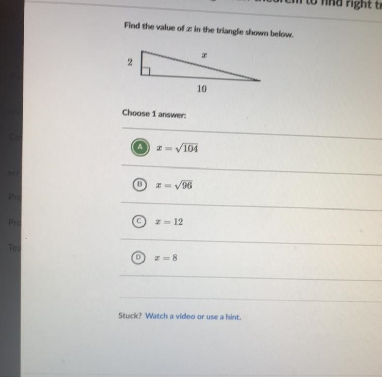 Find the value of x in the triangle shown below-example-1