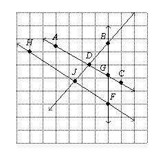 Name three points that are collinear. B, J, H D, G, C D, C, F B, D, A-example-1