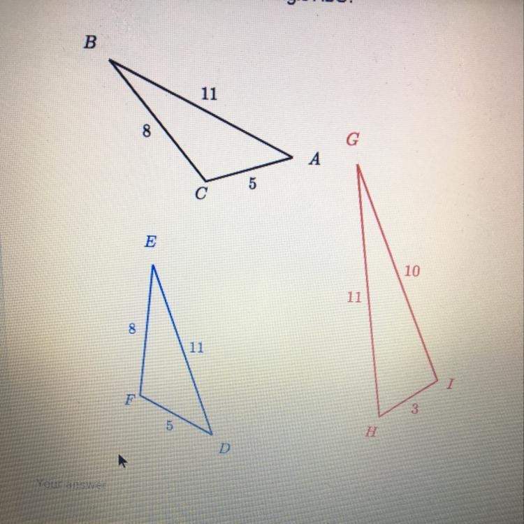 7. Which triangles are similar to triangle ABC? Pretty sure it’s EFD just making sure-example-1