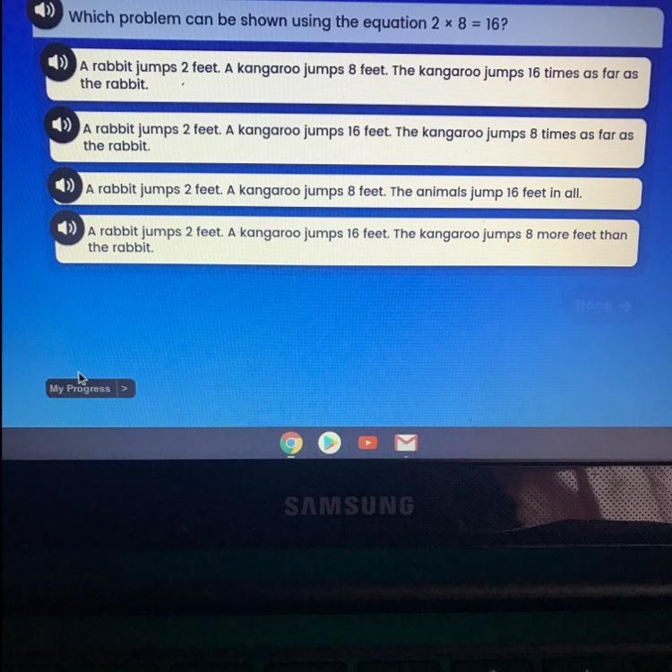 Which problem can be shown using the equation 2x8=16-example-1