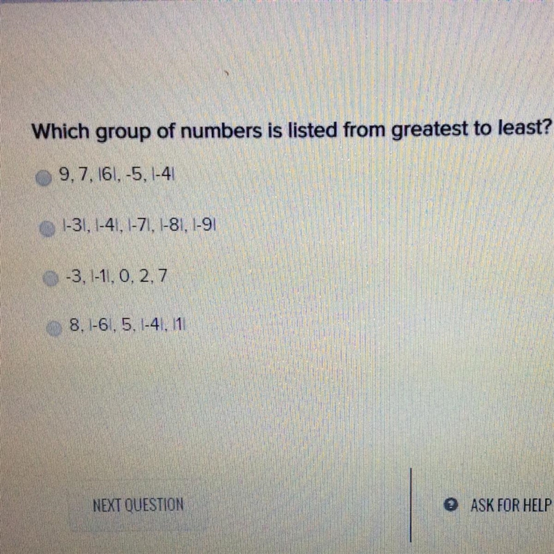 Which group of numbers is listed from greatest to least-example-1