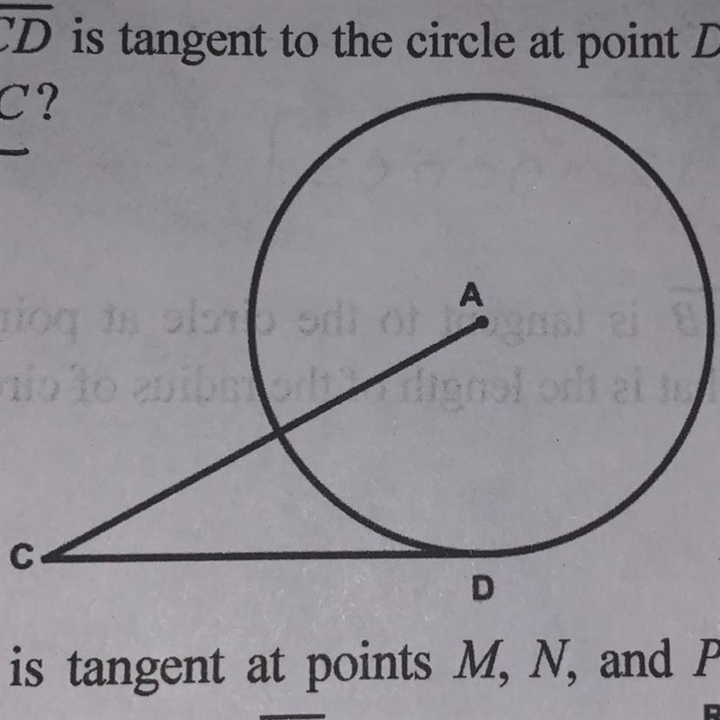 In the diagram shown on circle A, segment CD is tangent to the circle at point D. If-example-1