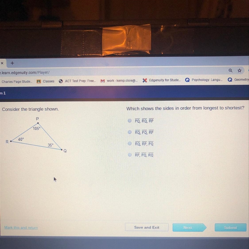 Which shows the sides in order from the longest to shortest? HELP ASAP PLEASE-example-1