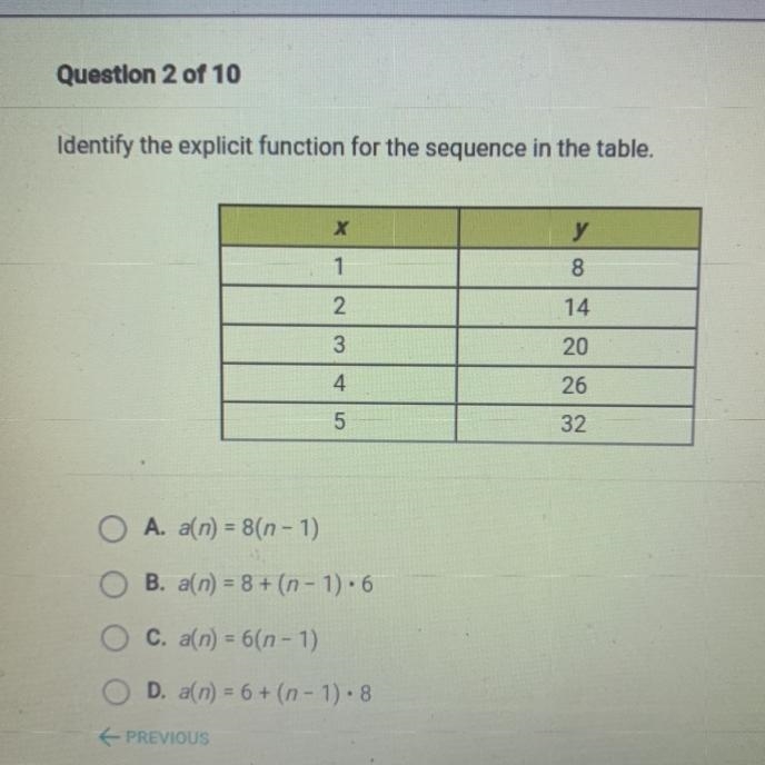 Identify the explicit function for the sequence in the table-example-1