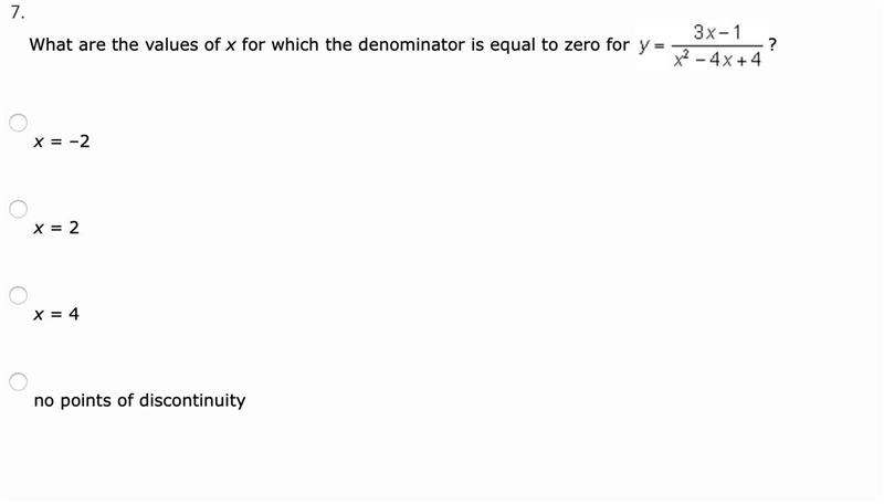 What are the values of x for which the denominator is equal to zero for-example-1