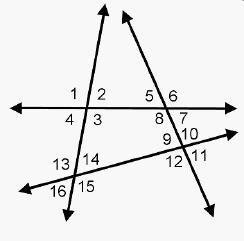 In the diagram, which two angles are alternate interior angles with angle 14? 4 lines-example-1