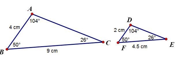 What is the ratio of the corresponding side lengths? 4:9 4:2 26:26 4.5:2-example-1