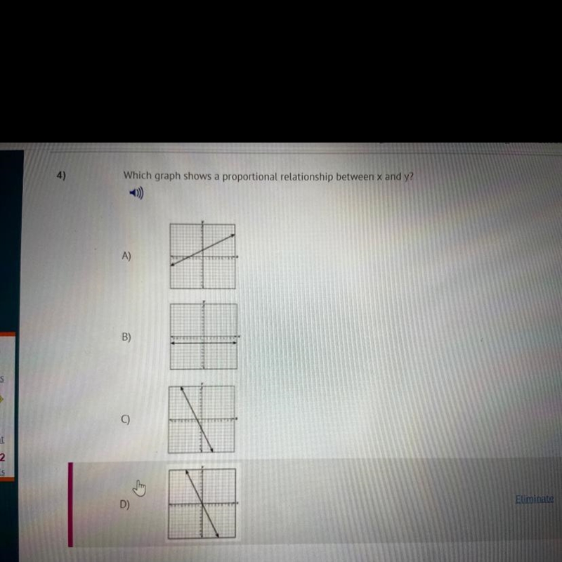 Which graph shows a proportional relationship between x and y??-example-1